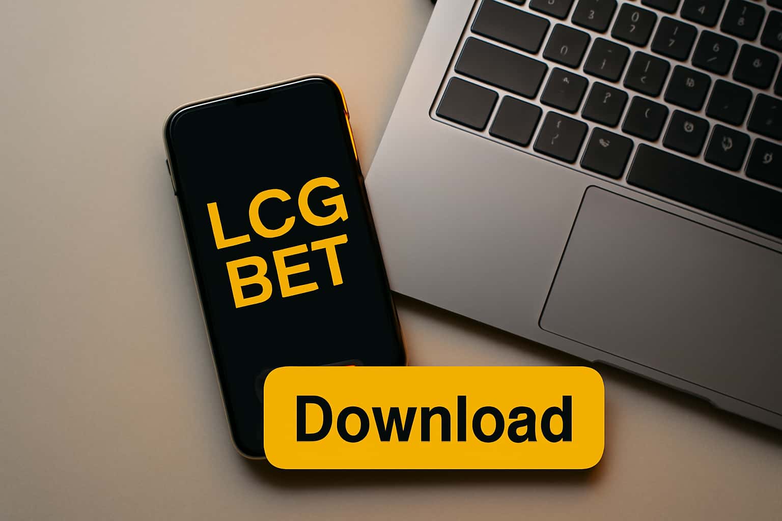 Informational scene illustrating LCG BET Download with '#fcc603' accents