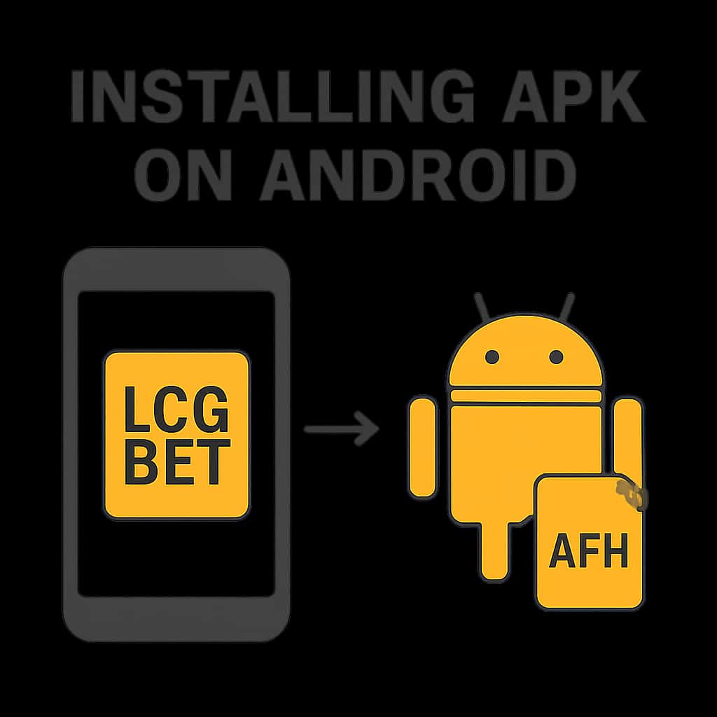 An educational diagram on the installation process of LCG BET APK on Android.